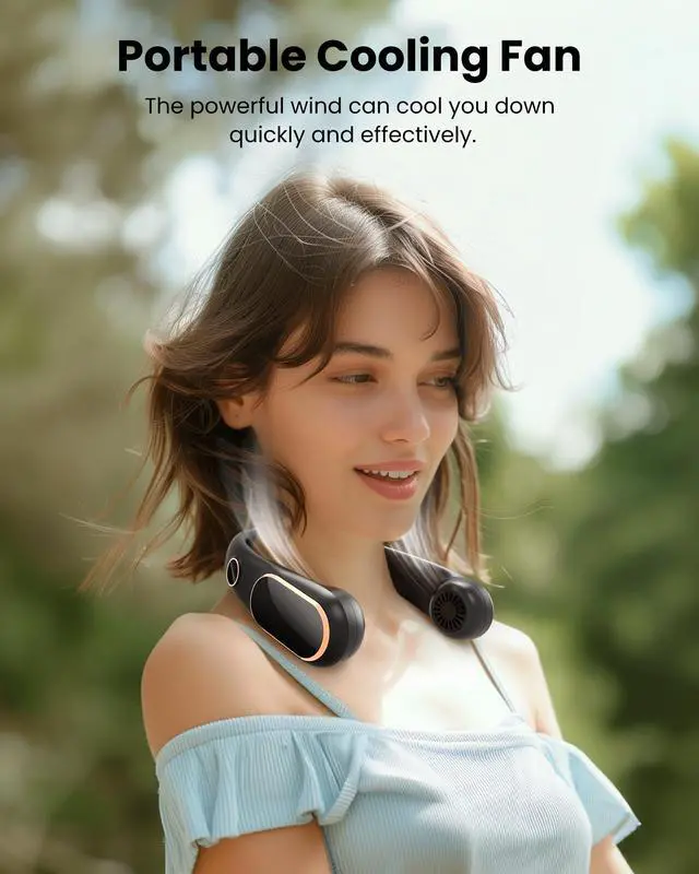 Alt view image 4 of 6 - Neck Fan Rechargeable, Personal Portable Fan Battery Operated, Hands Free Wearable USB Neck Cooling Fan for Indoor Outdoor, Width Adjustable, Digital Display, 4-12h Working Time