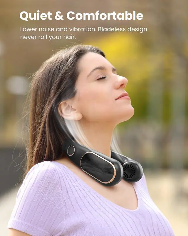 Alt view image 5 of 6 - Neck Fan Rechargeable, Personal Portable Fan Battery Operated, Hands Free Wearable USB Neck Cooling Fan for Indoor Outdoor, Width Adjustable, Digital Display, 4-12h Working Time