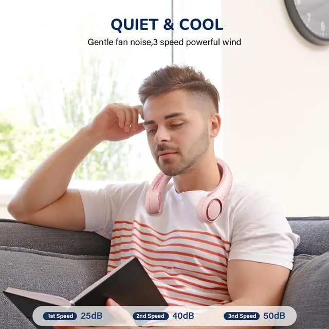 Alt view image 6 of 7 - Neck Fan, USB Rechargeable Personal Fan, 3 Speeds Adjustable, Large air outlet Powerful Strong Wind, Adjustable, 360° Cooling, Super Quiet, No Blade Design, No Hair Twisting, Small (Pink)