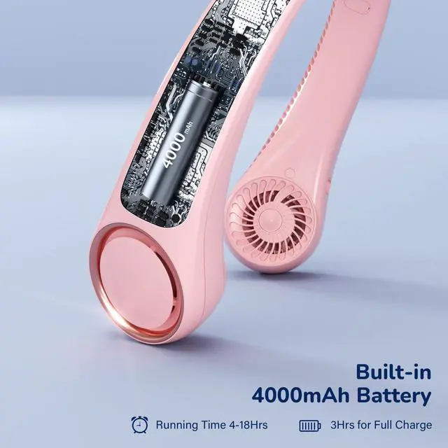 Alt view image 7 of 7 - Neck Fan, USB Rechargeable Personal Fan, 3 Speeds Adjustable, Large air outlet Powerful Strong Wind, Adjustable, 360° Cooling, Super Quiet, No Blade Design, No Hair Twisting, Small (Pink)