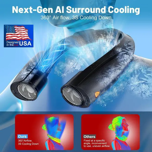 Alt view image 2 of 7 - Portable Neck Fan with 6 Powerful Speeds, 8000mAh Battery Rechargeable Fan | 20H Runtime, Hands-Free 360° Cooling Personal Wearable Neck Fan, Gift for Women Men Travel Concerts