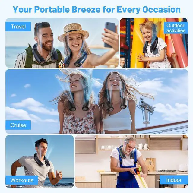 Alt view image 7 of 7 - Portable Neck Fan with 6 Powerful Speeds, 8000mAh Battery Rechargeable Fan | 20H Runtime, Hands-Free 360° Cooling Personal Wearable Neck Fan, Gift for Women Men Travel Concerts