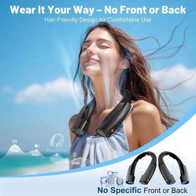 Alt view image 5 of 7 - Portable Neck Fan with 6 Powerful Speeds, 8000mAh Battery Rechargeable Fan | 20H Runtime, Hands-Free 360° Cooling Personal Wearable Neck Fan, Gift for Women Men Travel Concerts