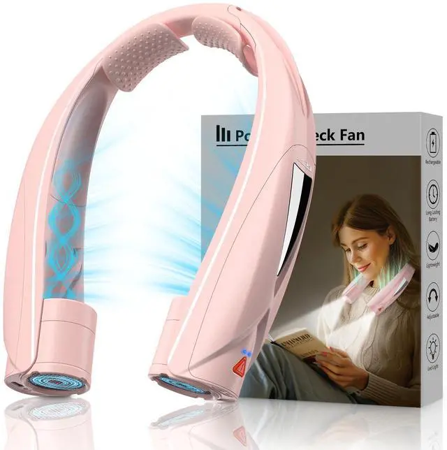 Main image of Hand Free Portable Neck Fan with LED Book Light for Men & Women | Comfortable Silicone Made, 6-20 Hours Long Lasting, 6 Adjustable Speeds, Ultra Quiet Personal Neck Cooler for Indoor Outdoor