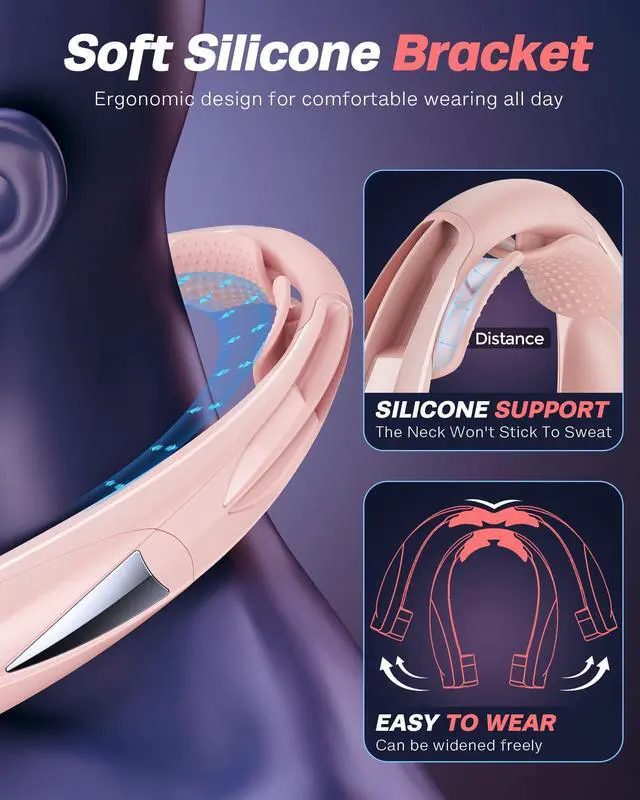 Alt view image 6 of 7 - Hand Free Portable Neck Fan with LED Book Light for Men & Women | Comfortable Silicone Made, 6-20 Hours Long Lasting, 6 Adjustable Speeds, Ultra Quiet Personal Neck Cooler for Indoor Outdoor