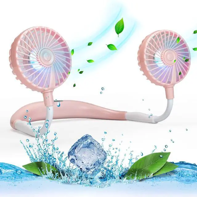 Main image of Portable Cooling Neck Fan, Rechargeable USB Personal Neck Fan Pink | with Colorful LED lights, 360° Rotation, Wearable Neck Fan Air Conditioner for Office Travel Sport, 3 Adjustable Speeds