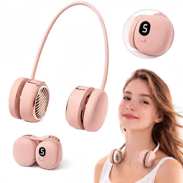 Main image of Portable Pink Neck Fan, Hands Free Wearable Personal Fan with 5 Speeds, Rechargeable Cooling Neck Fans, 360° Flexible Lightweight Small Fan for Girl, Travel, Home, Office, Outdoor