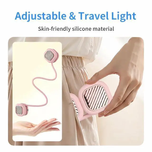 Alt view image 5 of 7 - Portable Pink Neck Fan, Hands Free Wearable Personal Fan with 5 Speeds, Rechargeable Cooling Neck Fans, 360° Flexible Lightweight Small Fan for Girl, Travel, Home, Office, Outdoor