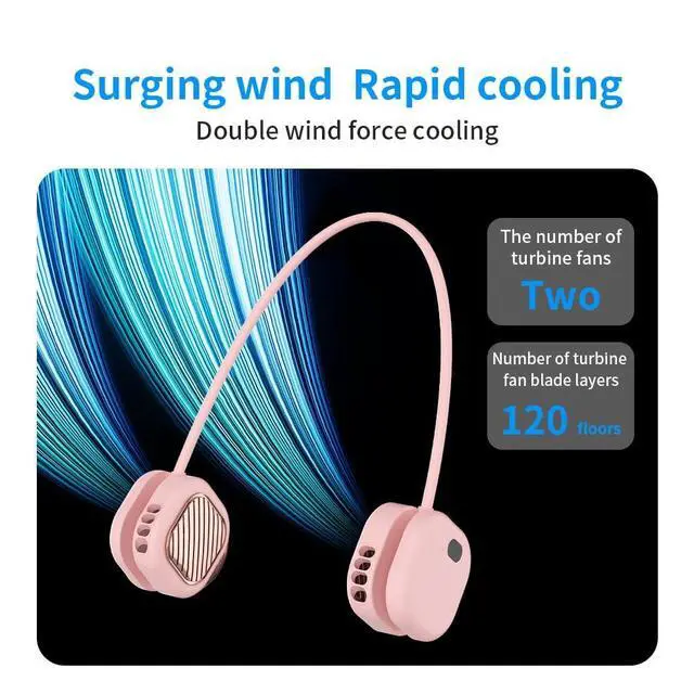 Alt view image 7 of 7 - Portable Pink Neck Fan, Hands Free Wearable Personal Fan with 5 Speeds, Rechargeable Cooling Neck Fans, 360° Flexible Lightweight Small Fan for Girl, Travel, Home, Office, Outdoor