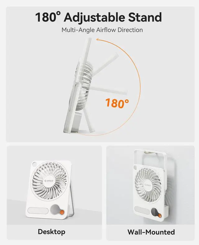 Alt view image 4 of 7 - Portable Desk Travel Fan Rechargeable with 2-In-1 Design, DoFan White | 180° Stand Adjustable, 3 Speed Adjustable, 14H MAX, Digital Display, Easy to Clean, USB-C Rechargeable for Camping, Office