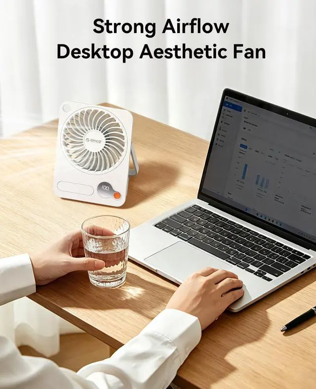 Alt view image 2 of 7 - Portable Desk Travel Fan Rechargeable with 2-In-1 Design, DoFan White | 180° Stand Adjustable, 3 Speed Adjustable, 14H MAX, Digital Display, Easy to Clean, USB-C Rechargeable for Camping, Office