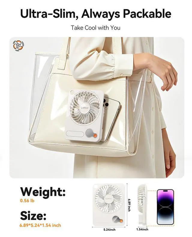 Alt view image 3 of 7 - Portable Desk Travel Fan Rechargeable with 2-In-1 Design, DoFan White | 180° Stand Adjustable, 3 Speed Adjustable, 14H MAX, Digital Display, Easy to Clean, USB-C Rechargeable for Camping, Office
