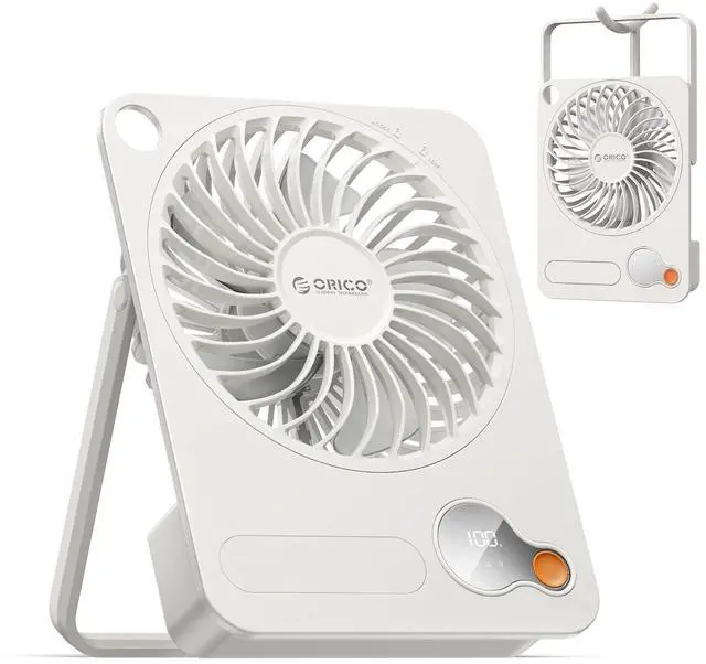 Main image of Portable Desk Travel Fan Rechargeable with 2-In-1 Design, DoFan White | 180° Stand Adjustable, 3 Speed Adjustable, 14H MAX, Digital Display, Easy to Clean, USB-C Rechargeable for Camping, Office