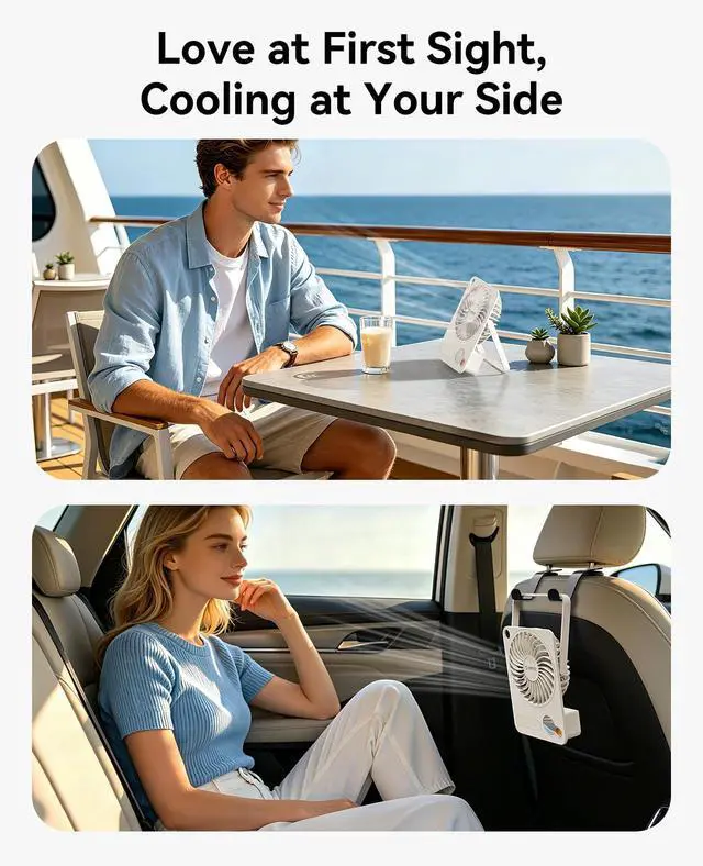 Alt view image 7 of 7 - Portable Desk Travel Fan Rechargeable with 2-In-1 Design, DoFan White | 180° Stand Adjustable, 3 Speed Adjustable, 14H MAX, Digital Display, Easy to Clean, USB-C Rechargeable for Camping, Office