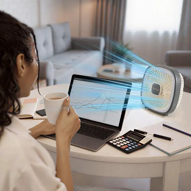 Alt view image 4 of 7 - 8 Inch Desk Fan Rechargeable, Quiet Personal Table Fan with Night Light | Portable USB Fan Personal Fan Cordless For Office Bedroom Sleeping Dorm Travel, 3 Speeds, 180°Tilt Adjustable