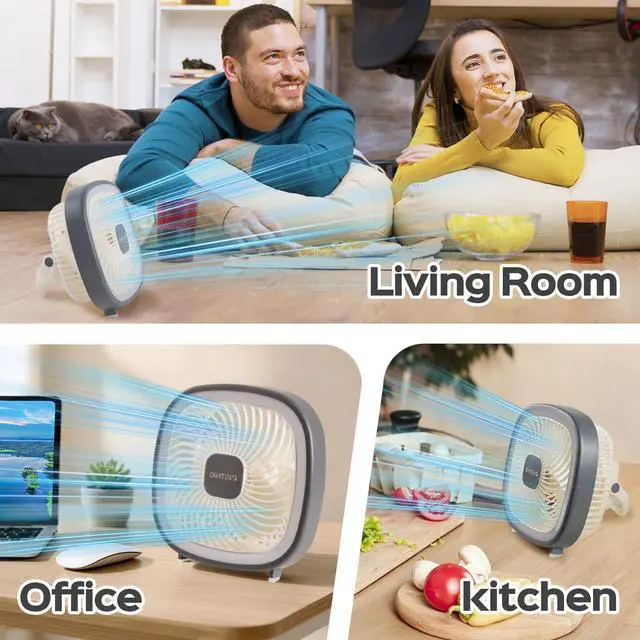 Alt view image 5 of 7 - 8 Inch Desk Fan Rechargeable, Quiet Personal Table Fan with Night Light | Portable USB Fan Personal Fan Cordless For Office Bedroom Sleeping Dorm Travel, 3 Speeds, 180°Tilt Adjustable