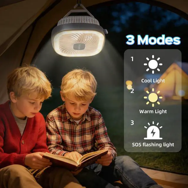 Alt view image 7 of 7 - 8 Inch Desk Fan Rechargeable, Quiet Personal Table Fan with Night Light | Portable USB Fan Personal Fan Cordless For Office Bedroom Sleeping Dorm Travel, 3 Speeds, 180°Tilt Adjustable