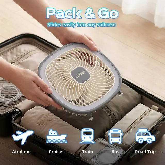 Alt view image 6 of 7 - 8 Inch Desk Fan Rechargeable, Quiet Personal Table Fan with Night Light | Portable USB Fan Personal Fan Cordless For Office Bedroom Sleeping Dorm Travel, 3 Speeds, 180°Tilt Adjustable