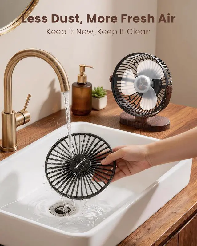 Alt view image 4 of 6 - Small USB Desk Fan, Desktop Table Fan, Quiet Office Mini - Black | 5.8" Personal Fan; 3 Speeds; 360° Adjustable; 25dB; 10oz; USB Powered; Stable Base; Easy Cleaning-Home & Cooling; Retro Decor