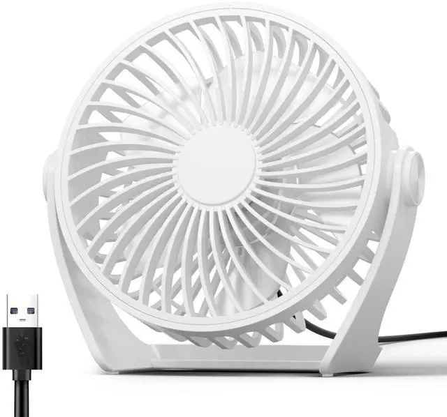 Main image of USB Desk Fan, 5 Inch Small Portable, 3 Speeds Powerful Wind Mini Personal Desktop Fan 360° Rotation Adjustable, Plug In USB Fan Quiet for Table Home Office Travel Car(White)