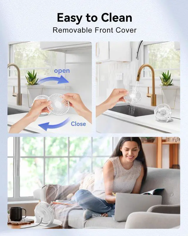 Alt view image 7 of 7 - USB Desk Fan, 5 Inch Small Portable, 3 Speeds Powerful Wind Mini Personal Desktop Fan 360° Rotation Adjustable, Plug In USB Fan Quiet for Table Home Office Travel Car(White)