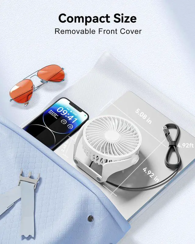 Alt view image 6 of 7 - USB Desk Fan, 5 Inch Small Portable, 3 Speeds Powerful Wind Mini Personal Desktop Fan 360° Rotation Adjustable, Plug In USB Fan Quiet for Table Home Office Travel Car(White)