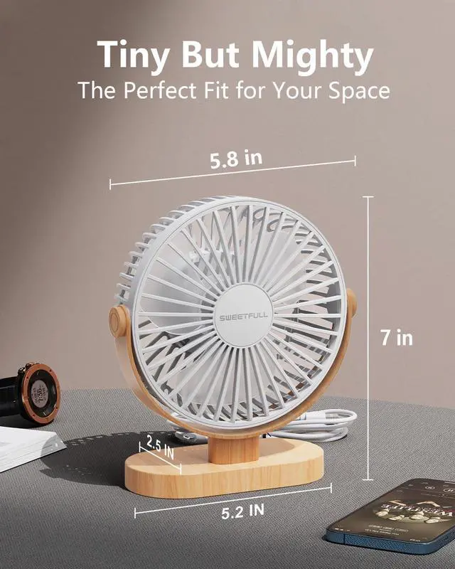 Alt view image 3 of 7 - Small USB Desk Fan, Desktop Table Fan, Quiet Office Mini - White | 5.8" Personal Fan; 3 Speeds; 360° Adjustable; 25dB; 10oz; USB Powered; Stable Base; Easy Cleaning-Home & Cooling; Retro Decor