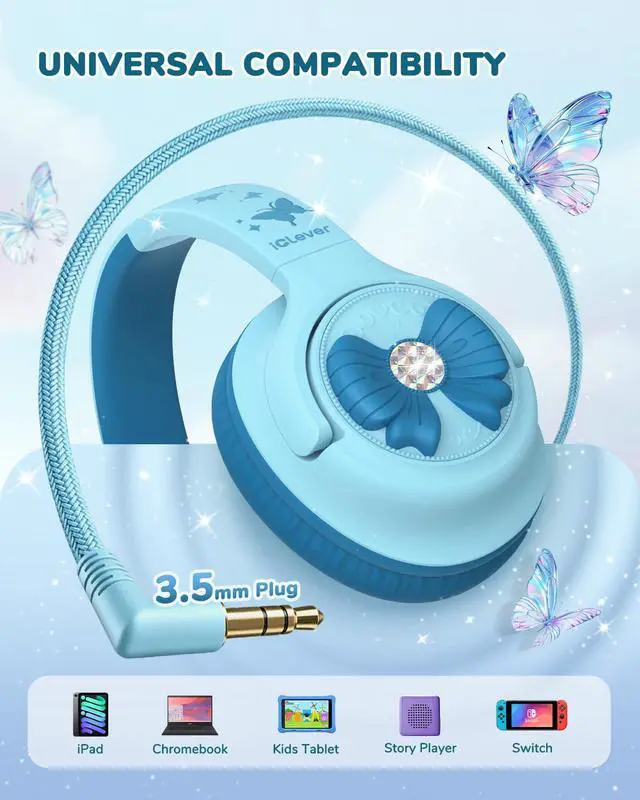 Alt view image 4 of 7 - C371 Kids Headphones with Cord for School Boys Girls Travel Gift | SafeSound Tech3.0, Stereo Sound, 3.5mm Jack, Foldable, Durable Headband, Safe Wired Headphones for Kids, Powder Blue