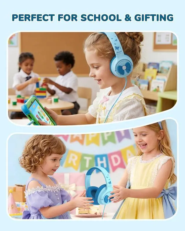 Alt view image 5 of 7 - C371 Kids Headphones with Cord for School Boys Girls Travel Gift | SafeSound Tech3.0, Stereo Sound, 3.5mm Jack, Foldable, Durable Headband, Safe Wired Headphones for Kids, Powder Blue