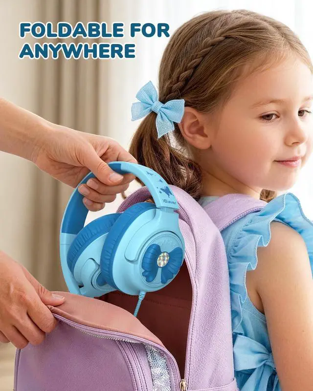 Alt view image 7 of 7 - C371 Kids Headphones with Cord for School Boys Girls Travel Gift | SafeSound Tech3.0, Stereo Sound, 3.5mm Jack, Foldable, Durable Headband, Safe Wired Headphones for Kids, Powder Blue