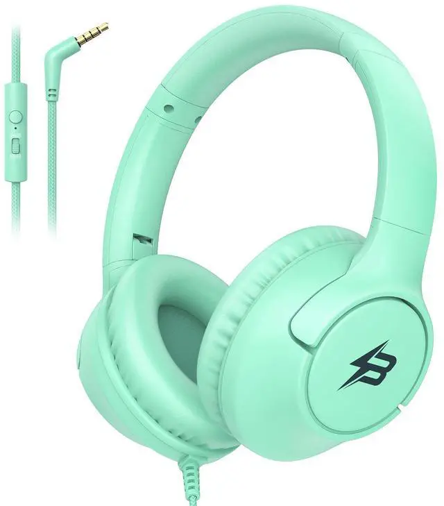 Main image of Kids Headphones Wired with Microphone, 3.5 Cord 85/94dB Volume Limit, Green | Wired Over Ear Headphones for Kids Boys Toddler, Foldable Plug in Headphones for School Tablet Computer Airplane Travel