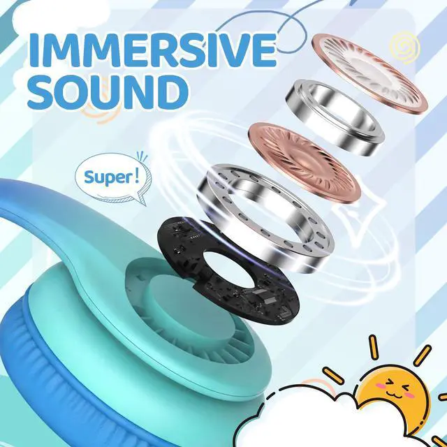 Alt view image 2 of 7 - Kids Headphones for School Toddler, 3.5mm Jack, Gradient Blue | Foldable 85dBA Volume Limiter, Adjustable, Stereo Sound, Kids Wired Headphones Over-Ear for Boys Girls Entertainment Travel