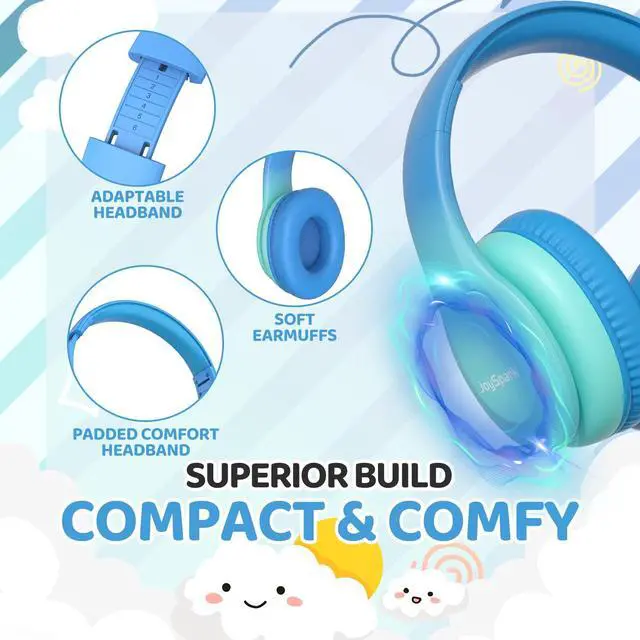 Alt view image 3 of 7 - Kids Headphones for School Toddler, 3.5mm Jack, Gradient Blue | Foldable 85dBA Volume Limiter, Adjustable, Stereo Sound, Kids Wired Headphones Over-Ear for Boys Girls Entertainment Travel