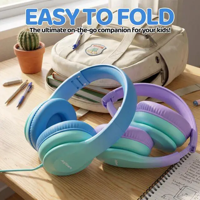 Alt view image 5 of 7 - Kids Headphones for School Toddler, 3.5mm Jack, Gradient Blue | Foldable 85dBA Volume Limiter, Adjustable, Stereo Sound, Kids Wired Headphones Over-Ear for Boys Girls Entertainment Travel