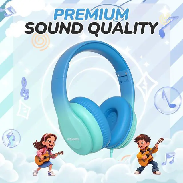 Alt view image 7 of 7 - Kids Headphones for School Toddler, 3.5mm Jack, Gradient Blue | Foldable 85dBA Volume Limiter, Adjustable, Stereo Sound, Kids Wired Headphones Over-Ear for Boys Girls Entertainment Travel