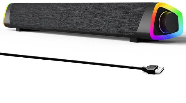 Main image of R30 Plus Bluetooth Computer Speakers, Wired USB Powered Plug & Play | All-in-One Rotary Control, Slanted Design, 6 Modes LED Light PC Speaker for Desktop Monitor Laptop Gray