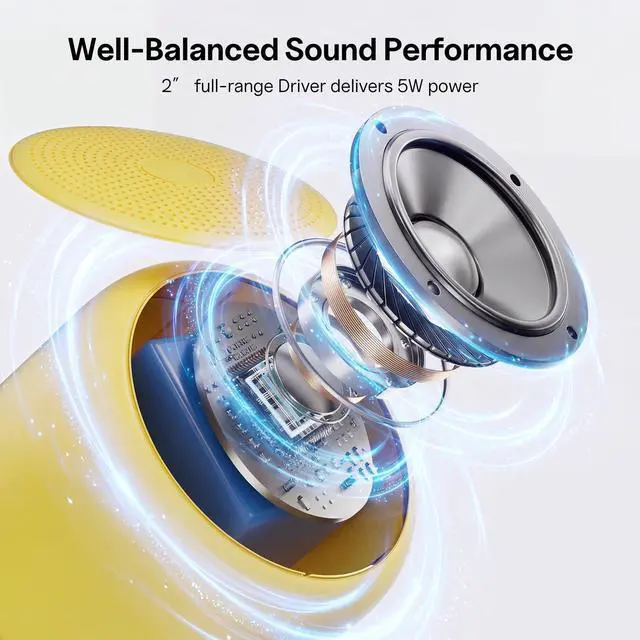 Alt view image 2 of 7 - Portable Bluetooth Speakers with Strap Easy to Carry Mini Speaker | Wireless Waterproof with Loud Stereo Sound, 20 Hours Playtime, Rechargeable Battery, Built-In Microphone, Yellow