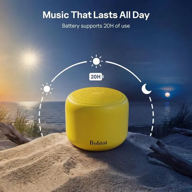 Alt view image 4 of 7 - Portable Bluetooth Speakers with Strap Easy to Carry Mini Speaker | Wireless Waterproof with Loud Stereo Sound, 20 Hours Playtime, Rechargeable Battery, Built-In Microphone, Yellow