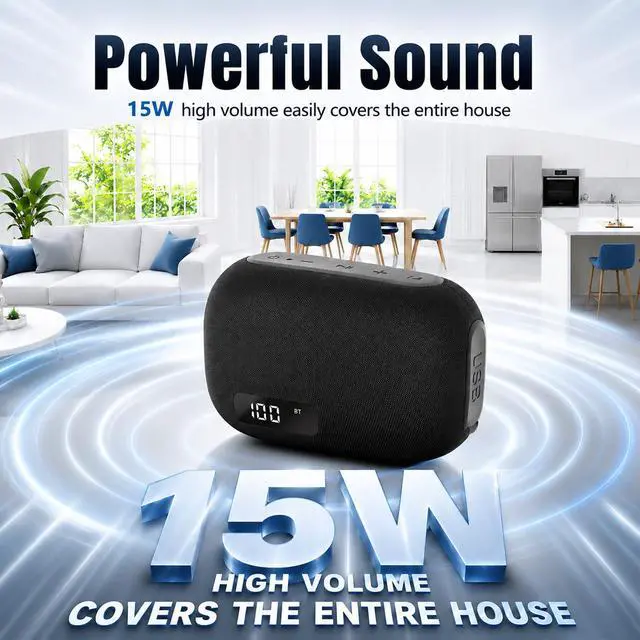 Alt view image 3 of 6 - Portable Bluetooth Speaker, IP67 Waterproof Shower Speaker with Digital Battery Display, Powerful Sound, 24H Playtime, TWS Pairing, USB/TF Card, Small Speaker for Outdoor Travel Home, Gift-Black