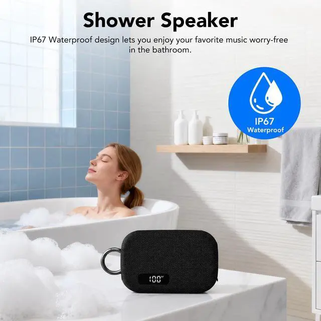 Alt view image 4 of 6 - Portable Bluetooth Speaker, IP67 Waterproof Shower Speaker with Digital Battery Display, Powerful Sound, 24H Playtime, TWS Pairing, USB/TF Card, Small Speaker for Outdoor Travel Home, Gift-Black