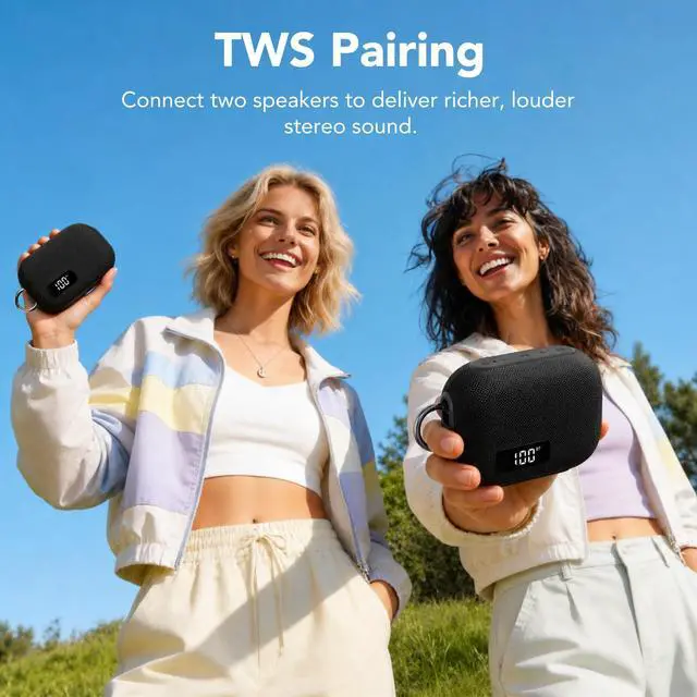 Alt view image 6 of 6 - Portable Bluetooth Speaker, IP67 Waterproof Shower Speaker with Digital Battery Display, Powerful Sound, 24H Playtime, TWS Pairing, USB/TF Card, Small Speaker for Outdoor Travel Home, Gift-Black