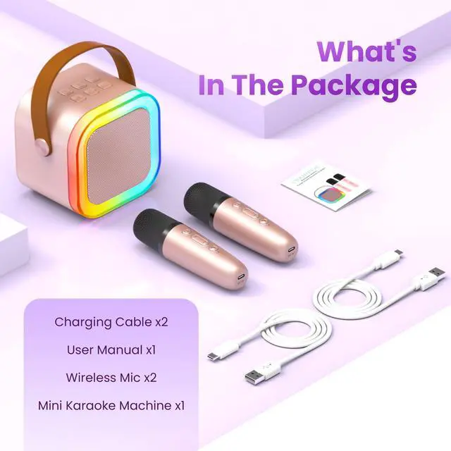Alt view image 7 of 7 - Mini Karaoke Machine, Portable Bluetooth Speaker & 2 Wireless Microphones | Karaoke Player Karaoke Microphone For Family Home Party Outdoor With HI-FI Sound | 5 Magic Sound | PA System
