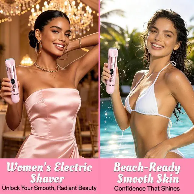 Alt view image 2 of 7 - Bikini Trimmer for Women, 2 in 1 Electric Razor Body Shaver | 2 grooming heads, IPX7 waterproof wet dry use, LED display, Type-C charging, cordless shaver for sensitive skin and full body