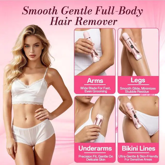 Alt view image 4 of 7 - Bikini Trimmer for Women, 2 in 1 Electric Razor Body Shaver | 2 grooming heads, IPX7 waterproof wet dry use, LED display, Type-C charging, cordless shaver for sensitive skin and full body