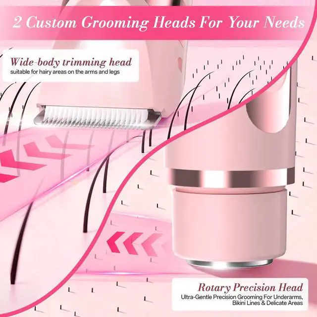 Alt view image 5 of 7 - Bikini Trimmer for Women, 2 in 1 Electric Razor Body Shaver | 2 grooming heads, IPX7 waterproof wet dry use, LED display, Type-C charging, cordless shaver for sensitive skin and full body
