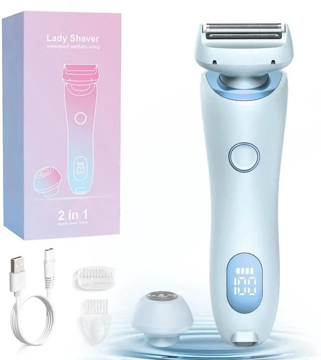 Main image of Electric Shaver for Women, Painless 2 in 1 Wet & Dry Waterproof Silk Glide Pro Shaver with 2 Removable Heads, Rechargeable Electric Razors for Bikini, Legs, Underarms, Body (Blue)
