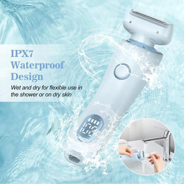 Alt view image 7 of 7 - Electric Shaver for Women, Painless 2 in 1 Wet & Dry Waterproof Silk Glide Pro Shaver with 2 Removable Heads, Rechargeable Electric Razors for Bikini, Legs, Underarms, Body (Blue)