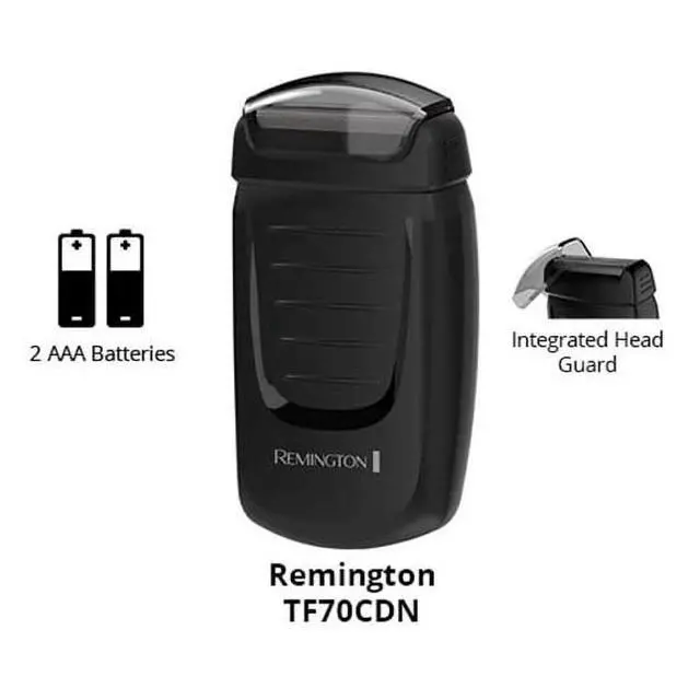 Alt view image 4 of 5 - TF70CDN Foil Shaver, Battery-Operated, Travel, Black, Mens | Electric Razor for Dry Use, Dual Foil Technology for Close Comfort, Uses Two AA Batteries, Built-In Cleaning Brush