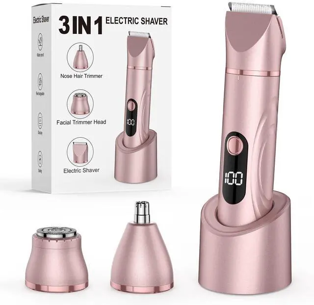 Main image of Bikini Trimmer for Women 3 in 1 Electric Shaver Razors Nose Hair Trimmer Waterproof Pubic Hair for Underarm Leg Arm Body (Rose Gold)