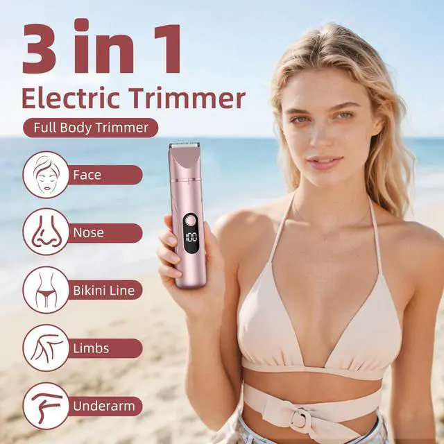 Alt view image 2 of 7 - Bikini Trimmer for Women 3 in 1 Electric Shaver Razors Nose Hair Trimmer Waterproof Pubic Hair for Underarm Leg Arm Body (Rose Gold)